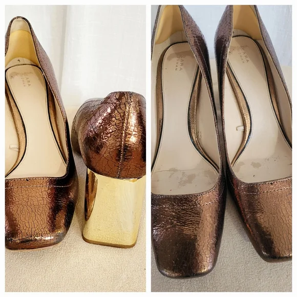 Bronze Block Heel Pumps / 39 - Picture 8 of 9
